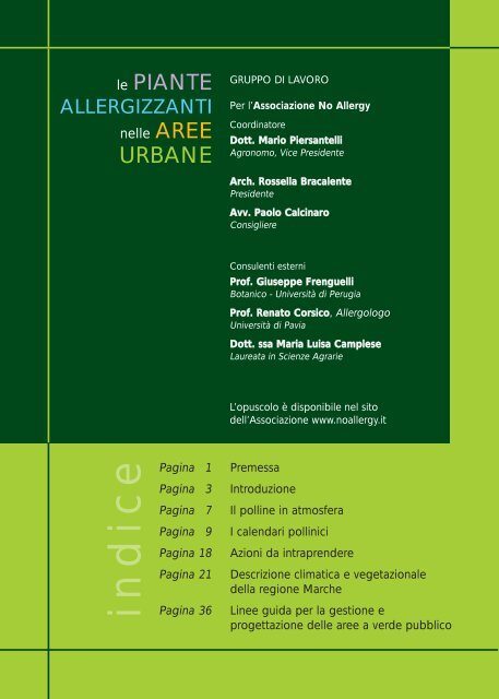 No Allergy Onlus. Le Piante Allergizzanti nelle Aree Urbane - SIRA