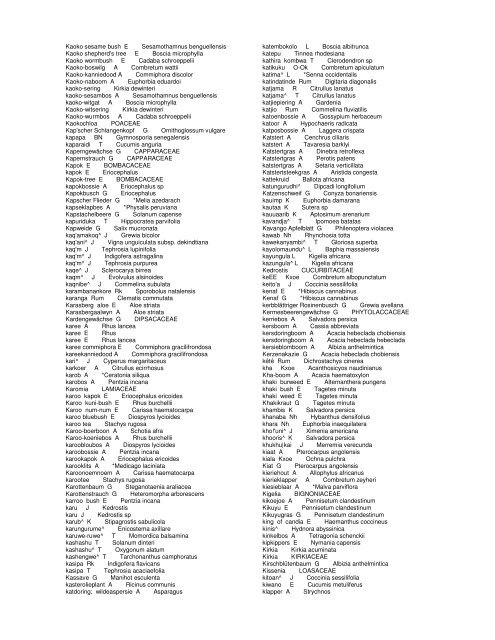 Alphabetical list of Namibian common names