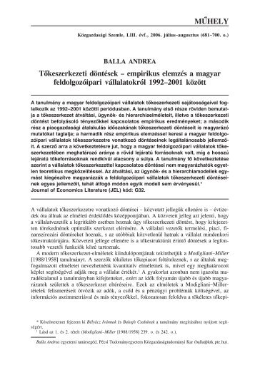 Tőkeszerkezeti döntések – empirikus elemzés a magyar ... - EPA