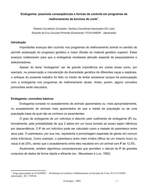 Endogamia: possíveis conseqüências e formas de controle ... - Ufersa