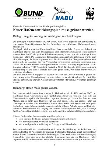 Votum der Umweltverbände Hamburger Hafengipfel - NABU Hamburg