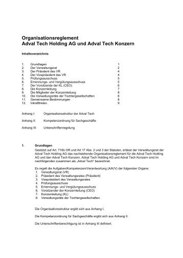 Organisationsreglement Adval Tech Holding AG und Adval Tech ...