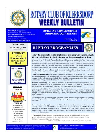 RI PILOT PROGRAMMES - Rotary Club of Klerksdorp