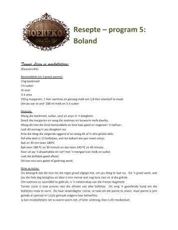 Resepte – program 5: Boland - Pieter Cilliers Produksies