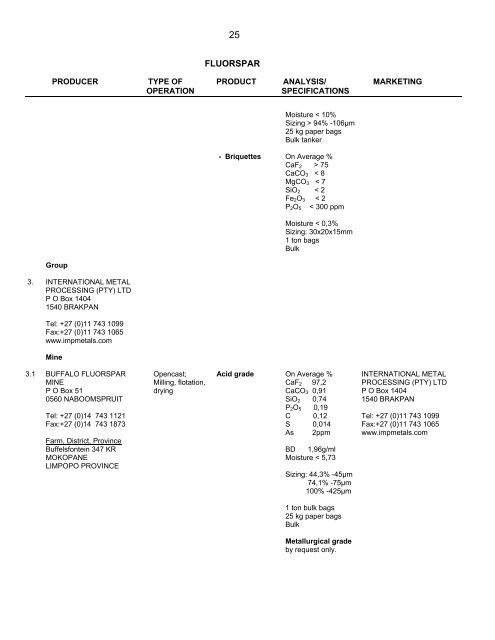 producers of industrial minerals commodities in south ... - InfoMine