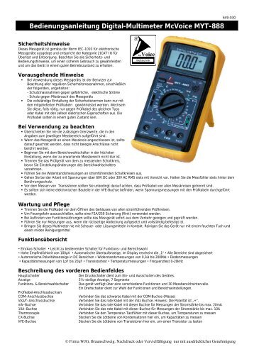 Bedienungsanleitung Digital-Multimeter McVoice MYT-888