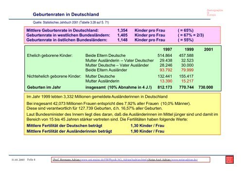 Die demographische Entwicklung in Deutschland und Europa mit ...