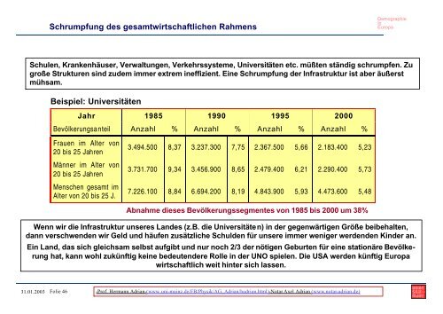 Die demographische Entwicklung in Deutschland und Europa mit ...