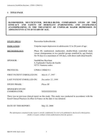 GSK - Study 511 - Depression - paroxetine