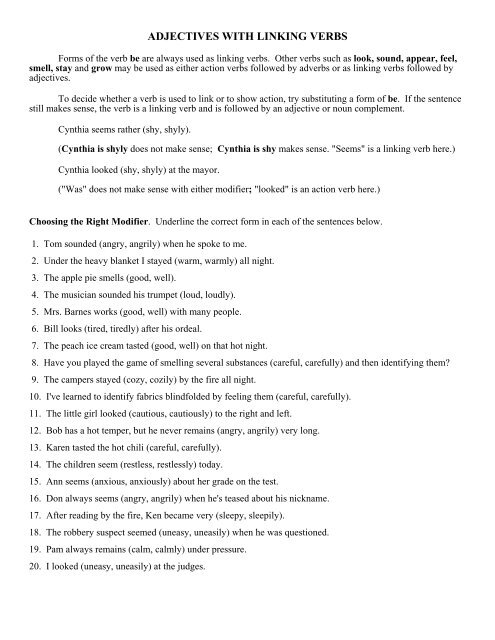 Adjectives With Linking Verbs