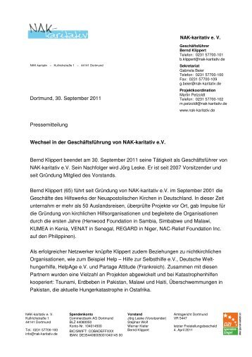 Dortmund, 30. September 2011 Pressemitteilung ... - NAK-karitativ