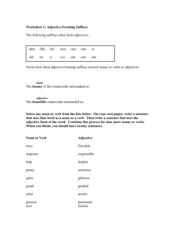 Worksheet 1: Adjective-Forming Suffixes The following suffixes often ...