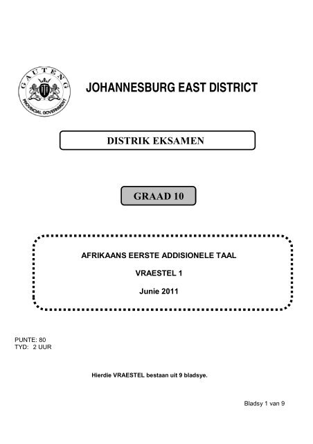 JOHANNESBURG EAST DISTRICT - Afrikaans-Afrikaans