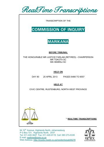 RealTime Transcriptions - The Marikana Commission of Inquiry