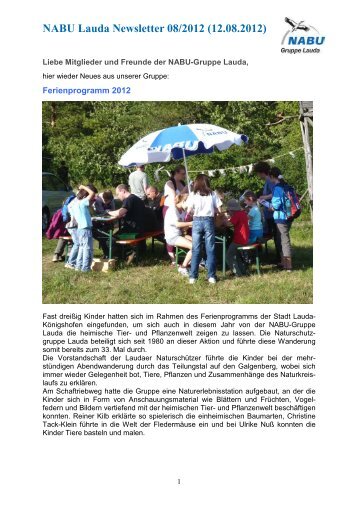 NABU Lauda Newsletter 08/2012 (12.08.2012)