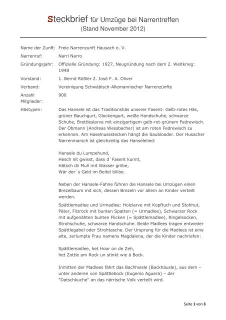 Der Steckbrief im pdf-Format - Freie Narrenzunft Hausach eV