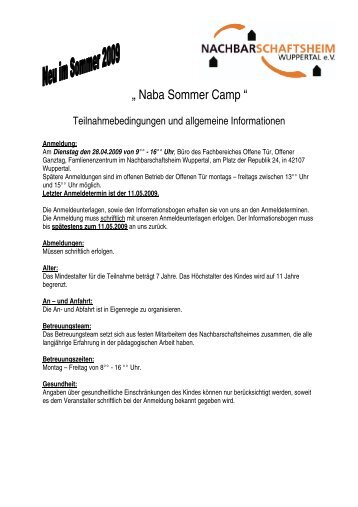 „ Naba Sommer Camp “ - Nachbarschaftsheim Wuppertal eV