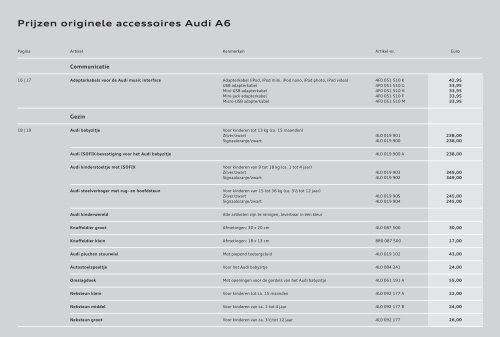 Prijslijst Audi A6 accessoires