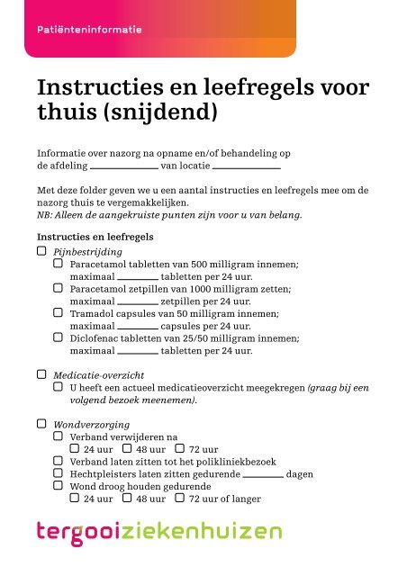 Instructies en leefregels voor thuis (snijdend) - Tergooiziekenhuizen