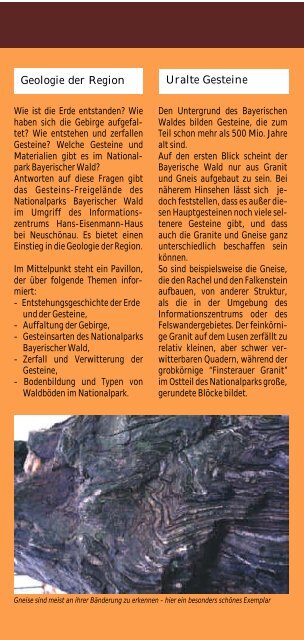 Faltblatt "Gesteins-Freigelände" - Nationalpark Bayerischer Wald