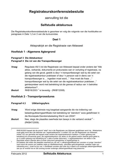 Registratreurskonferensiebesluite - Aktepraktyk.co.za