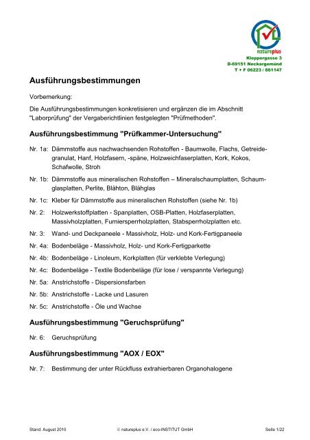 Ausführungsbestimmungen - natureplus e.V.
