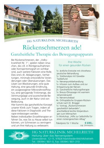 Flyer Rückenschmerzen ade! - HG Naturklinik Michelrieth