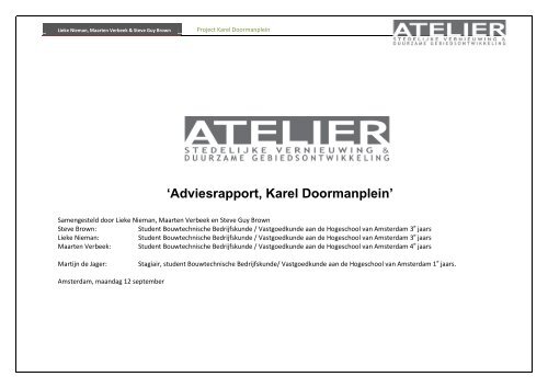 'Adviesrapport, Karel Doormanplein' - Stadsdeel West