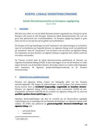 Lokale diensteneconomie en Europese regelgeving - Koepel Lokale ...