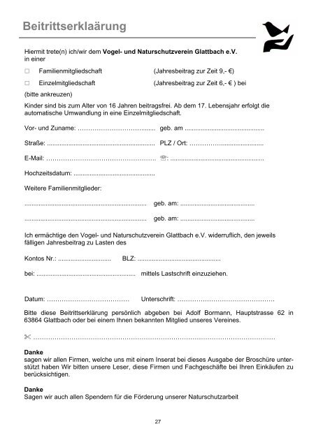 Jahresmitteilung des Vogel- und Naturschutzvereines Glattbach e
