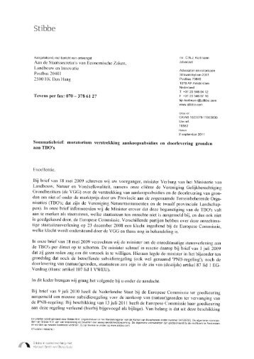 Sommatiebrief Stibbe d.d. 02-09-2011 aan Staatssecretaris - VGG