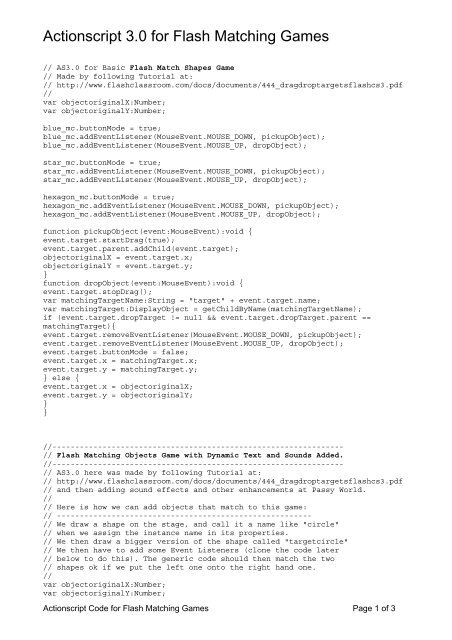 Actionscript 3.0 for Flash Matching Games - Passy World