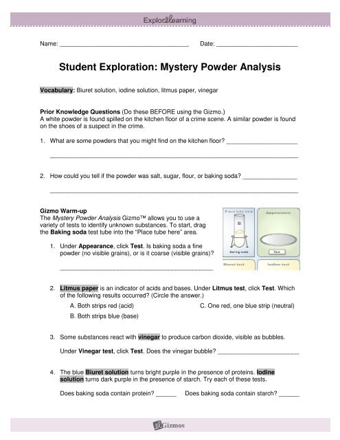 mystery powder lab answers