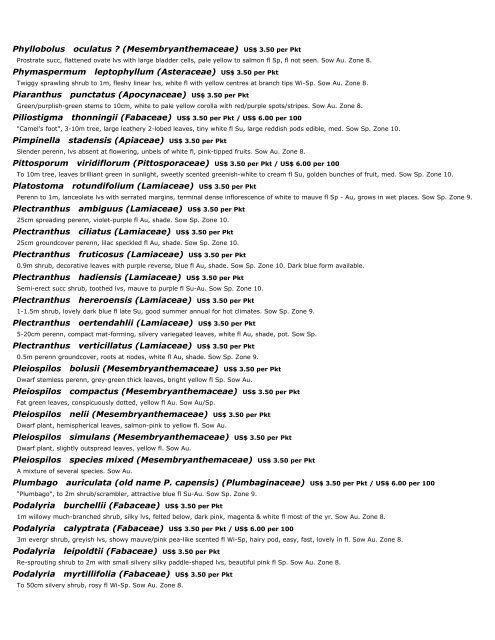 Silverhill Seeds Catalogue 25 April 2013 (alphabetically)