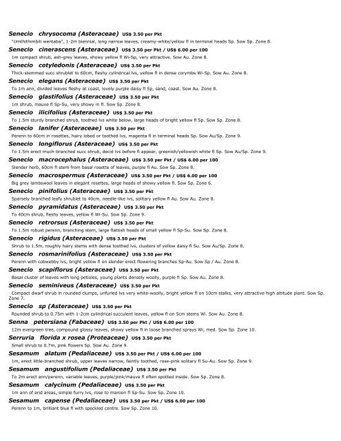 Silverhill Seeds Catalogue 25 April 2013 (alphabetically)