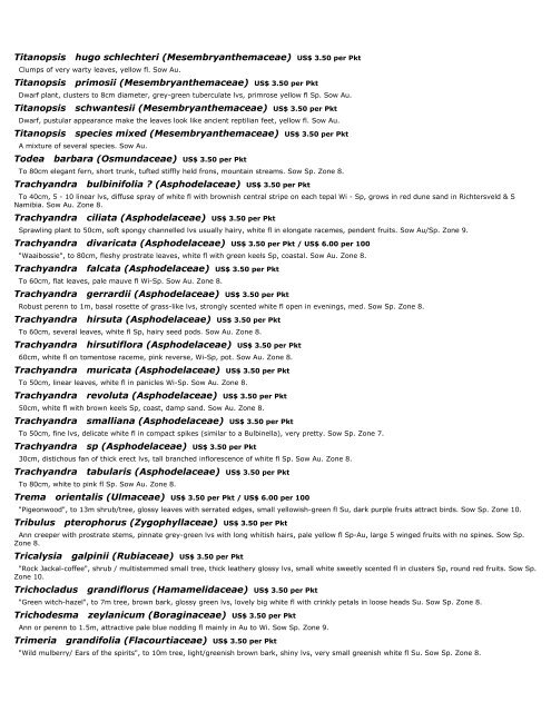 Silverhill Seeds Catalogue 25 April 2013 (alphabetically)