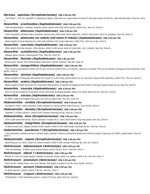 Silverhill Seeds Catalogue 25 April 2013 (alphabetically)