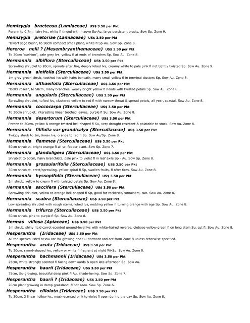 Silverhill Seeds Catalogue 25 April 2013 (alphabetically)