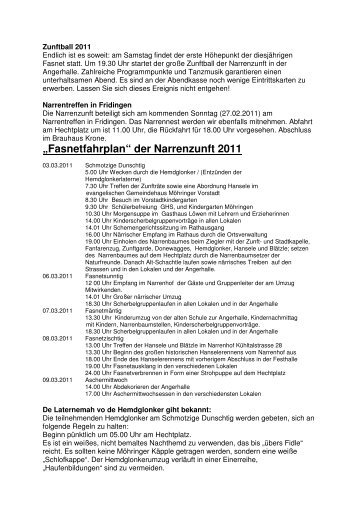 „Fasnetfahrplan“ der Narrenzunft 2011 - Narrenzunft Möhringen eV