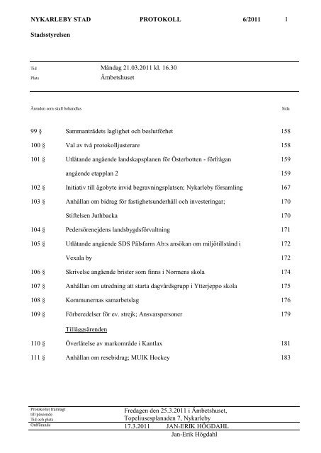 NYKARLEBY STAD PROTOKOLL 6/2011 1 Stadsstyrelsen ...