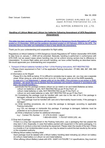 Handling of Lithium Ion batteries following Amendment of IATA ...