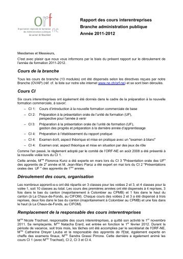 Rapport des CI 11/12 (pdf/84Kb) - Canton de Neuchâtel