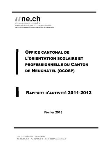 OCOSP - Rapport d´activité 2011-2012 - Canton de Neuchâtel