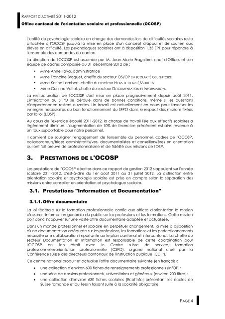 OCOSP - Rapport d´activité 2011-2012 - Canton de Neuchâtel