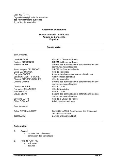 Assemblée constitutive (pdf/230Kb) - Canton de Neuchâtel