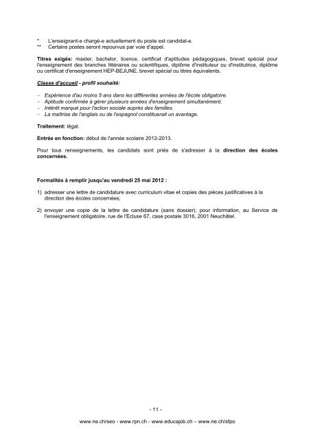 Offres publiques d'emplois - Canton de Neuchâtel