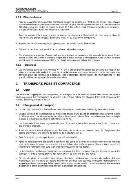 Service des ponts et chaussées Office de l'entretien - Canton de ...