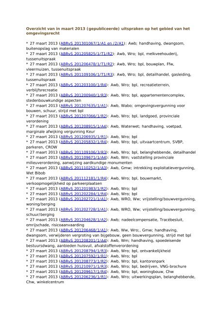 Overzicht van in maart 2013 (gepubliceerde) uitspraken op het ...