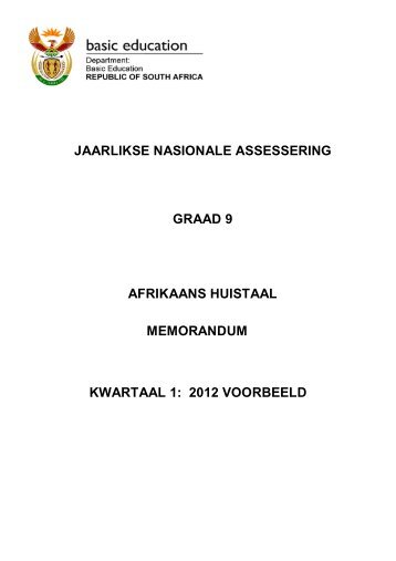 jaarlikse nasionale assessering graad 9 afrikaans huistaal