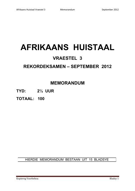 Afrikaans Huistaal Vraest